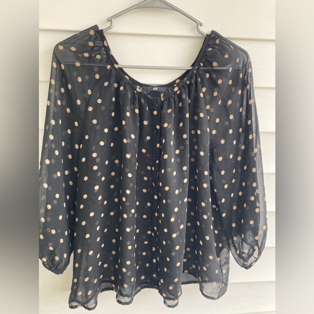 H&M Sheer Polka Dot Button Down Top Size 10